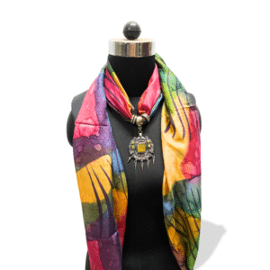 Sunspill pure silk stole with yellow stone charm and rainbow print