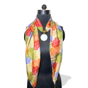 Bloomlight pure silk stole with white shell charm and floral print