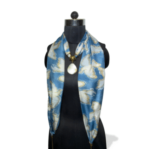Skyflair pure silk stole with white shell charm and butterfly print