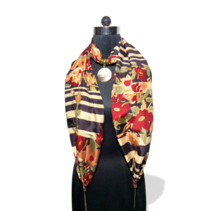 Earthleaf pure silk stole with white shell charm and leaf print