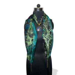 Forest Bloom pure silk stole with blue enamel pendant