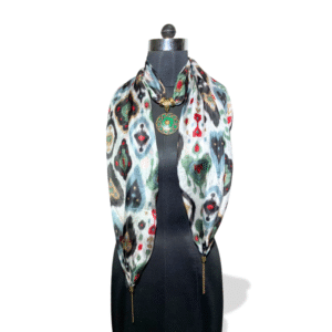 Ikat patterned silk stole with emerald green pendant