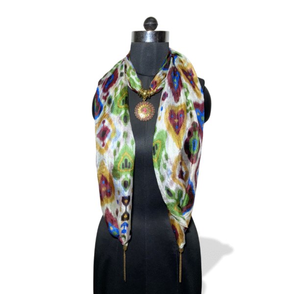 Bohemian Bloom – Multicolour Printed Stole with Floral Pendant