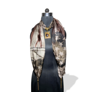 Star-print silk stole with square gem pendant