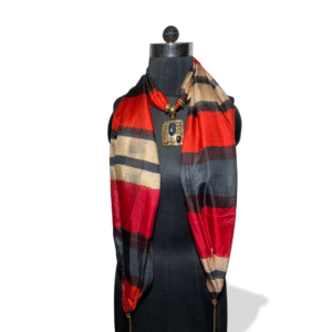 Multistripe silk stole with lapis mosaic pendant