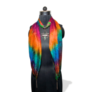 Rainbow silk stole with tribal oxidised pendant