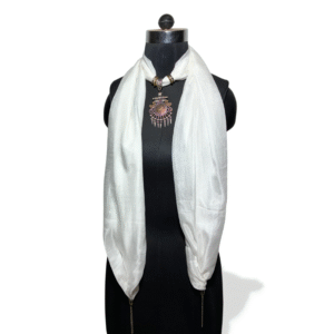 White silk stole with antique pink oval tribal pendant