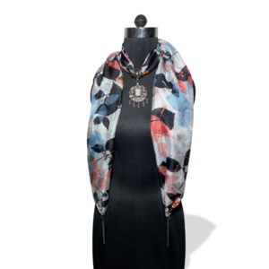 Printed floral stole with antique silver square pendant