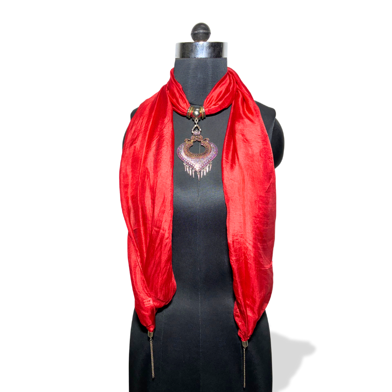 Rich red stole with antique tribal-style pendant